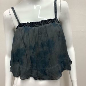 NWT $125 Anthropologie | Gypsy 05 | Silk | Tie Dye | Ruffle Blouse in Charcoal